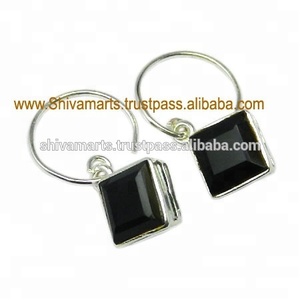 Nueva moda mujer 925 plata esterlina negro ónix aro pendiente rodio y plateado boda joyería regalo para mujeres y niñas - Product Image 2