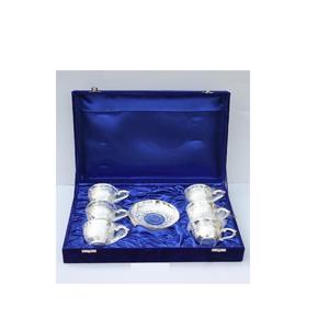 Seis tazas de té chapadas en plata y latón, cuenco de Metal, caja de terciopelo - Product Image 4