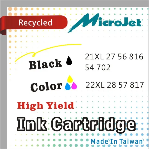 21XL 22XL 27 28 56 57 816 817 54 702 Inkt-Gerecycled Inkjet Cartridges