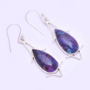 Purple Pear Shape Copper Turquoise Gemstone 925 <b>Sterling</b> <b>Silver</b> Dangle Earrings Handmade Jewelry Wholesaler Manufacturer BY CDP - Product Image 1