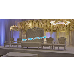 มาเจสติกแต่งงานชุดโซฟาสูงกลับเอเชียแต่งงานหนังประดับพู่โซฟาอินเดียเฟอร์นิเจอร์แต่งงานชุด - Product Image 1