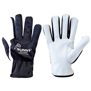 Gants d'assemblage en cuir de chèvre pour le travail léger, gants de conducteur en cuir de chèvre avec Polyester noir - Product Image 1
