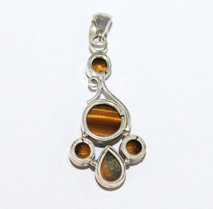 Pendentif en argent sterling massif 925 vintage fait à la main avec pendentifs à breloque en pierre précieuse oeil de tigre rond naturel pour la vente en gros - Product Image 2