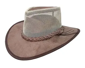 Unisex Echtes Wildleder Leder Mesh Western Vintage Mode Cowboy Mesh Hut Australischer Cowboyhut