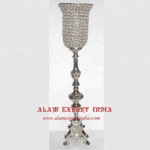Offre Spéciale argent fini baroque en relief aluminium métal décoration de table boule de cristal clair mariage pièce maîtresse grande maison - Product Image 3