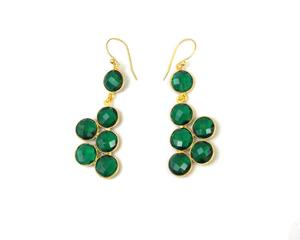 Belle forme ronde en quartz vert plaqué or bijoux faits à la main faisant des boucles d'oreilles multi-pierres naturelles - Product Image 6