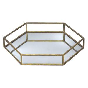 Plateau miroir octogonal en métal avec cadre doré pour le rangement - Product Image 1