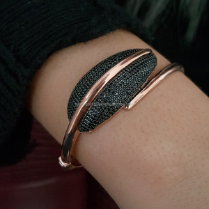 Couleur or Rose, P. Bracelet à feuilles en argent Sterling 925 pour femmes, Micro pavé Cz, Bracelet à motif en diamant - Product Image 1