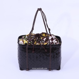 2020 Hot Trend Bamboo Handicraft Tote Bag para damas Candy Pattern Bow Decoration Cierre de doble cuerda Vintage Cotton Rattan - Product Image 6