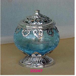 Argent En Laiton Bleu En Verre Photophore pour La Décoration De Table De Mariage Top Pièce Maîtresse - Product Image 1