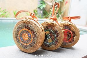 Bolsos de cabestrillo tradicional Ata de ratán con pintura a mano de madera, diseño étnico balinés, asa de cuero Original, novedad - Product Image 2