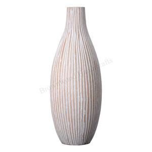 Vase à fleurs en bois peint blanc sculpté à la main de designer antique Vases décoratifs au meilleur prix de gros pour les vendeurs en ligne - Product Image 1