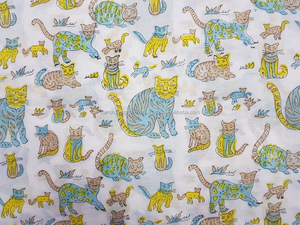 Tissu indien à imprimés de bloc à la main, étoffe 50 cm en coton, étoffe lunaire naturel, imprimé de chat pour bébé C87 - Product Image 4