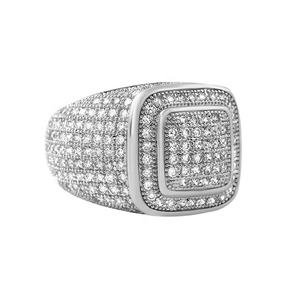 Bague à grappe en rhodium 14KT pour homme avec bijoux en alliage glacé CZ Bague à la mode pour fête de fiançailles ou anniversaire - Product Image 1