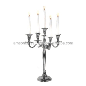 Candélabres décoratifs à 5 bras en argent poli Antique - Product Image 4