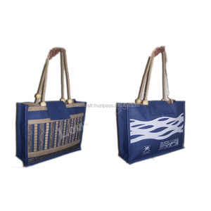 Sac de shopping moyen en jute tendance, écologique, promotionnel, motif vague bleue, impression logo Expo Koria, Lowellcraft - Product Image 3
