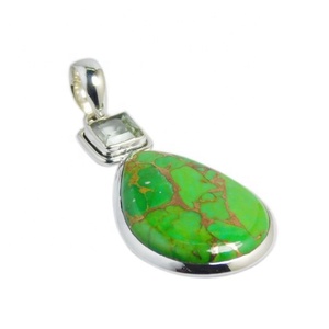 Colgante y dijes de joyería fina de plata de ley sólida 925, diseño Vintage único con piedra preciosa turquesa Mohave verde Natural - Product Image 1