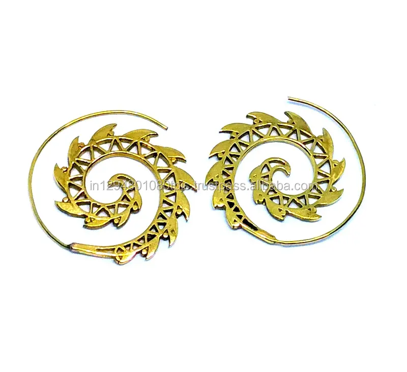Pendientes de Metal con espiral estilo bohemio para mujer, aretes con espiral de latón Tribal, joyería de latón indio