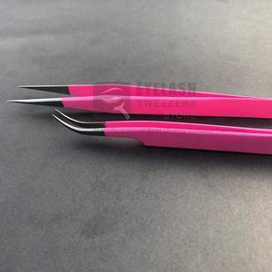 Pinzas de extensión de pestañas de acero sostenible japonesas profesionales, puntas curvas rectas recubiertas de rosa, herramientas de belleza para Tipo de Volumen - Product Image 5