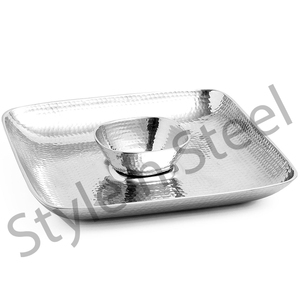 Acier inoxydable Puce & Dip Martelé Métal Puce et Dip Acier Inoxydable Plat de Service avec Assaisonnement Soucoupes - Product Image 1