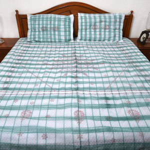 Drap de lit Double noir blanc et vert, drap de lit indien brodé à la main - Product Image 1