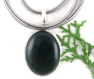 จี้หินอัญมณีรูปวงรีสีเลือดธรรมชาติเครื่องประดับเงินสเตอร์ลิงชุบทองของขวัญขายส่งที่สวยงามสำหรับผู้หญิง - Product Image 1