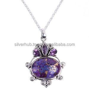 2025 nouveau Unique 925 argent Sterling violet cuivre Turquoise pierre précieuse pendentif avec pierre d'améthyste beaux bijoux pour femmes ODM - Product Image 1