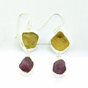 Genuine <b>Citrine</b> Tourmaline Gemstone 925 Sterling Silver <b>Earrings</b> Handmade Jewelry Rough Stone Fashion <b>Earring</b> for Women - Product Image 1
