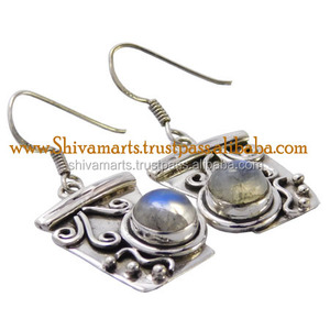 Haute qualité cher à la mode argent plaqué argent Sterling argent arc-en-ciel pierre de lune boucles d'oreilles exportateur direct bijoux faits à la main - Product Image 2