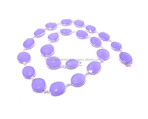 Cadena Bohemia hecha a mano con bisel de Plata de Ley 925, hermosa cadena de eslabones de piedras preciosas naturales moradas, Conector de joyería de piedra natal - Product Image 1