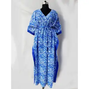 Klassieke Hand Blok Afdrukken Etnische Floor Vrouwen Lange Kaftan Jurk Casual Indiase Handgemaakte Craft Naaien