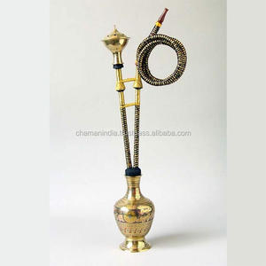 Chaman India Brass Lacquer Finish Straight Type Golden Hookah Model 25816 - Product Image 1