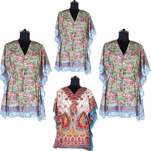 Vestido largo chic bohemio de seda con cintura caída, vestido caftán de algodón de talla grande - Product Image 1