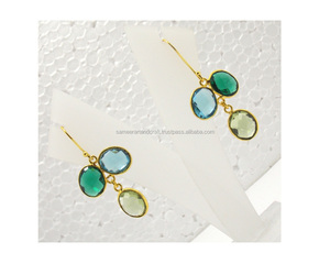 Pendientes de araña redondos chapados en oro de 10mm con piedras múltiples Gota de cuarzo clásica para bodas, fiestas o regalos - Product Image 3