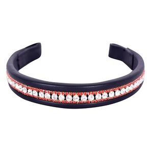 บังเหียนคริสตัลรูปม้าบังเหียนและสายคิ้วที่สง่างามหนังแท้อานแบบตะวันตกสีดำทรงซังข้าวโพด - Product Image 1