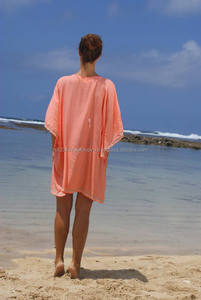 Buy Beautiful Indian Beach Embroidered Cover Up Beach Tunics Drawstring Waist Bat Sleeve Tassel Tie String V Neck <b>Kaftan</b> <b>Dress</b> - Product Image 3