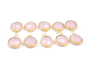 Rose Quartz Natural Multi Gemstone Handmade Jewelry Round Shape With Gold Plated Bezel <b>Birthstone</b> Boho Connectors - Product Image 6