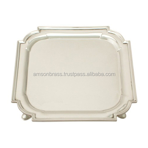 Bandeja de servicio de comida rápida de Metal indio clásico para habitación de restaurante de latón, bandeja de servicio de café de Metal de acero de forma cuadrada - Product Image 1