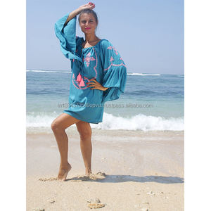 ใหม่ล่าสุดขายส่งคอลเลกชันปัก Bohemian ชาติพันธุ์ Touch ปัก Flare แขนสั้น Beach Coverup เซ็กซี่ Ruffle Tunic - Product Image 1