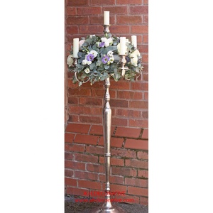 Floor <b>Candelabra</b> With Flower Bowl New Arrival Tall Floor Standing Nickel Plated <b>Candelabra</b> New Design Handmade <b>Candelabra</b> - Product Image 1