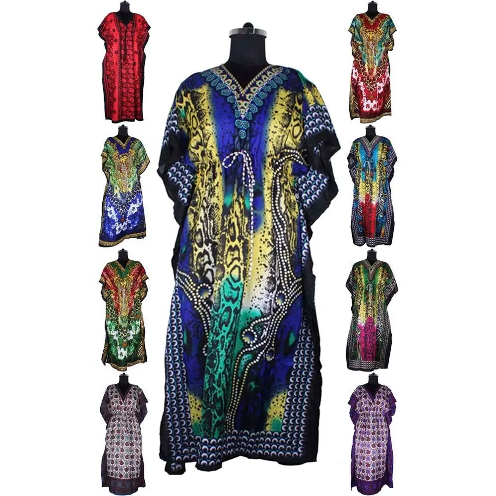 Women Indian 100% Silk Long Kaftan Dress Home And Party Use
