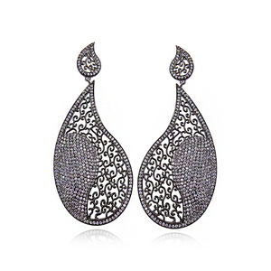 925 Sterling Silver Pave <b>Diamond</b> Filigree Women Jewelry Dangle <b>Earrings</b> Wholesaler - Product Image 1