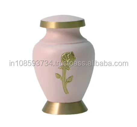 Belles urnes de crémation Rose gravée Pot de crémation décoratif en métal Urnes en laiton massif Souvenir Urne funéraire
