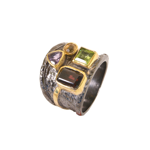 แหวนหินหลายชิ้นเครื่องประดับโรเดียมสีดำพลอยโกเมนแอเมทิสต์925เงินแท้ - Product Image 2