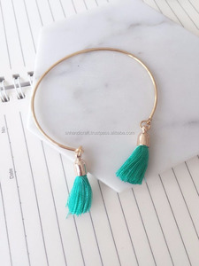 ด้ายพู่เปิดข้อมือลวดกำไลข้อมือพู่กำไลศิลปะทำด้วยมือ - Product Image 1