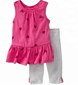 Mouwloze Ruches Top En Gestreepte Broek Meisjes Kleding Set Voor Meisjes 100% Katoen Custom Gedrukt Meisje Kinderen Zomer Dragen Clothingset