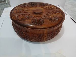 Olla Caliente de Madera con Incrustaciones de Latón, Cuencos de Cocina de Madera Hechos a Mano, Plato de Servir Tradicional de Madera para Chapati, Cubo Decorativo - Product Image 6