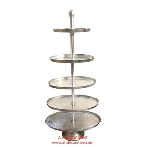 A.H. Décoration de mariage décorative, support à gâteau carré en aluminium à 5 niveaux, hauteur 200 cm, nickelé, certifié CE, résistant au four, luxe - Product Image 1