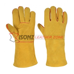 Guantes de Soldadura Duraderos Resistentes al Calor, de Cuero con Doble Refuerzo en la Palma, Dedos Forrados, Grosor de 1.2 mm, 14 Pulgadas, Antideslizantes - Product Image 2