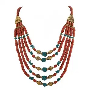 Tibetan Bead Necklace Antique Coral and Turquoise Decorative Stone Pendant Set at Best Price in India